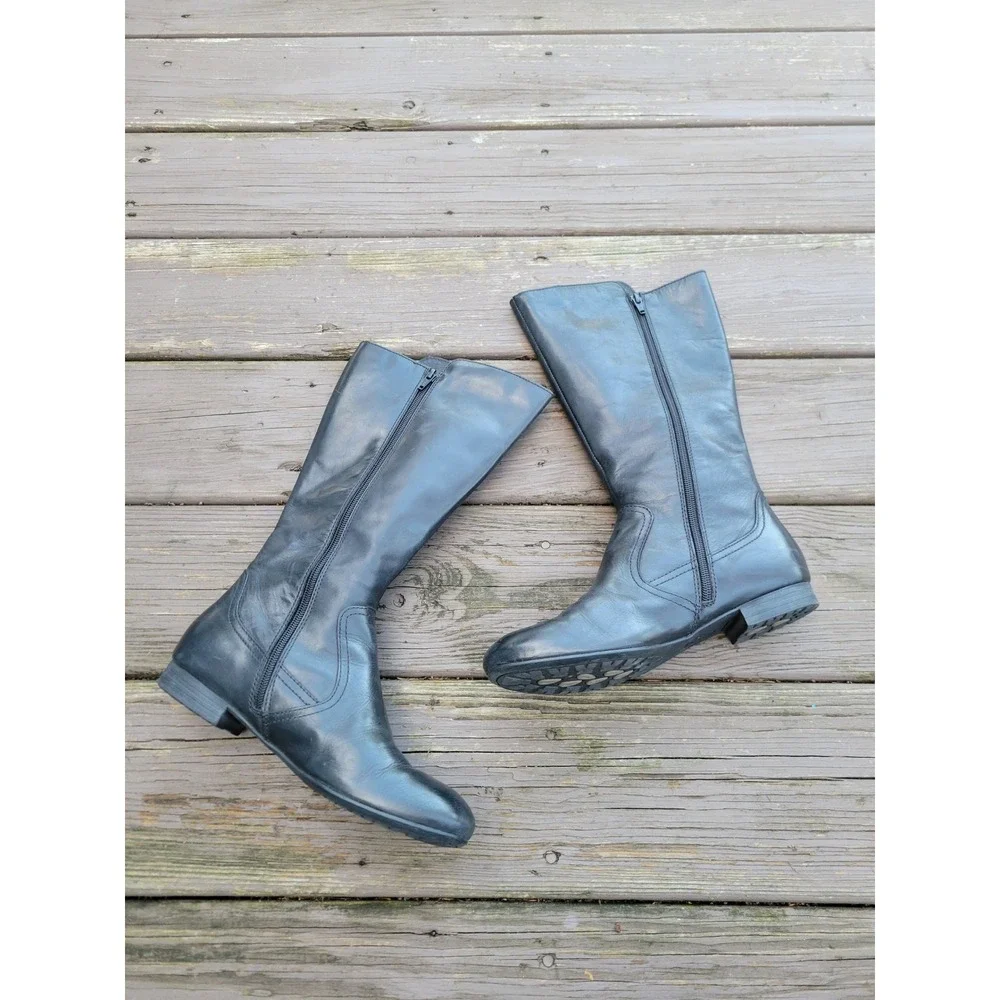 Born Martika‎ Boots Black Leather Button Tall Knee High Side Zip Size 7.5